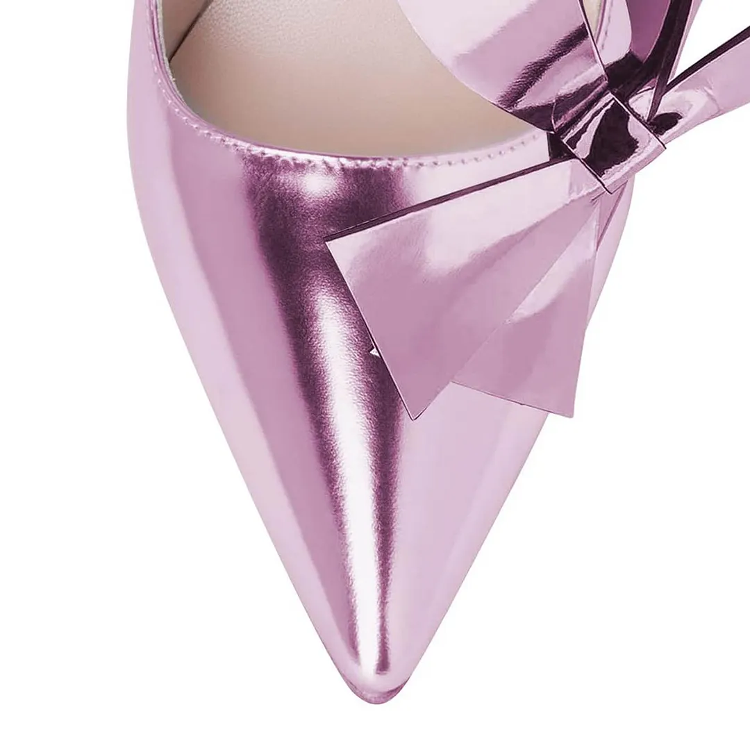 Pointed Toe Metallic Purple Bow Stiletto Heel Pumps for Women