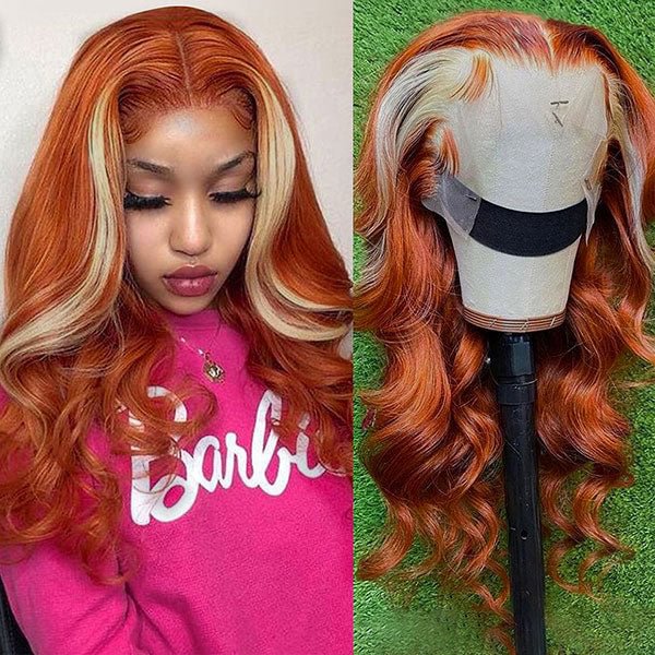 Junoda Ginger Blonde Ombre Lace Frontal Wig Virgin Human Hair Body Wave Wigs