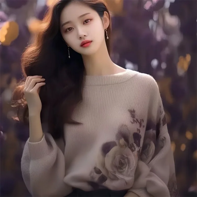 Athvotar Athvotar And Winter New Round Collar Collar Collar Jersey Tweed Blouse Design Sweater Temperament Lazy Blouse Woman