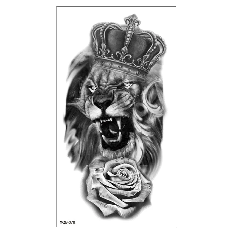 Lion King Waterproof Temporary Tattoo Stickers Body Art Fake Tatoo Animal Realistic Tribal Tiger Arm Sleeve transferable tattoo