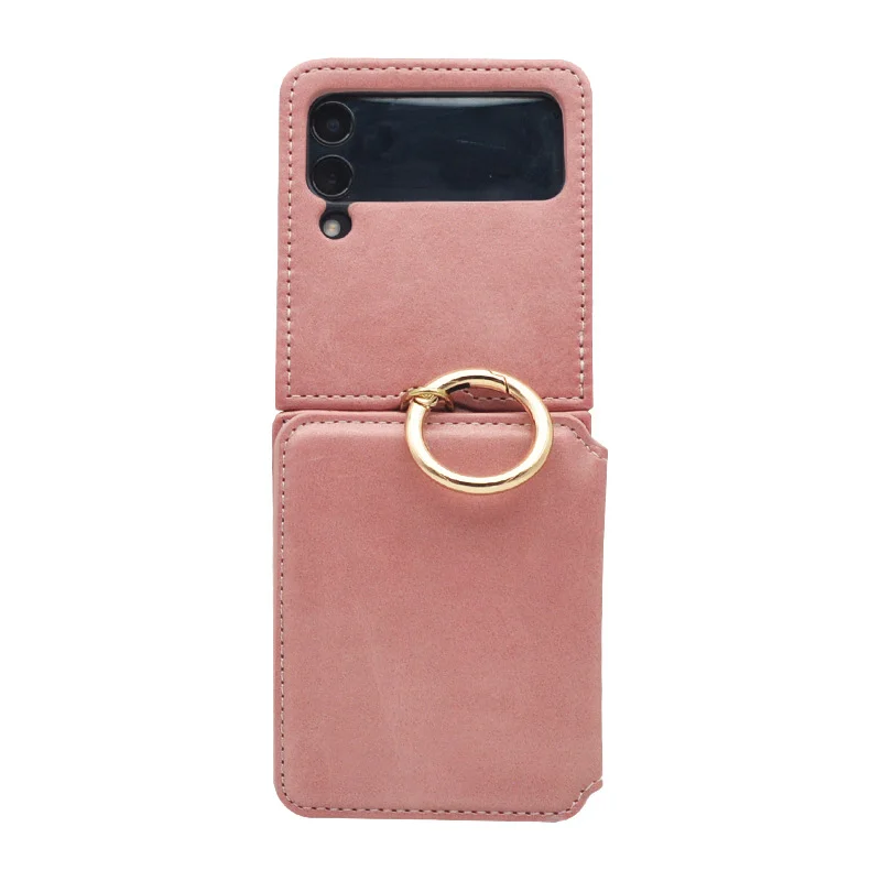 Luxury Leather Phone Case With 3 Cards Slot,Finger Ring And Phone Stand For Galaxy Z Flip3/Z Flip4