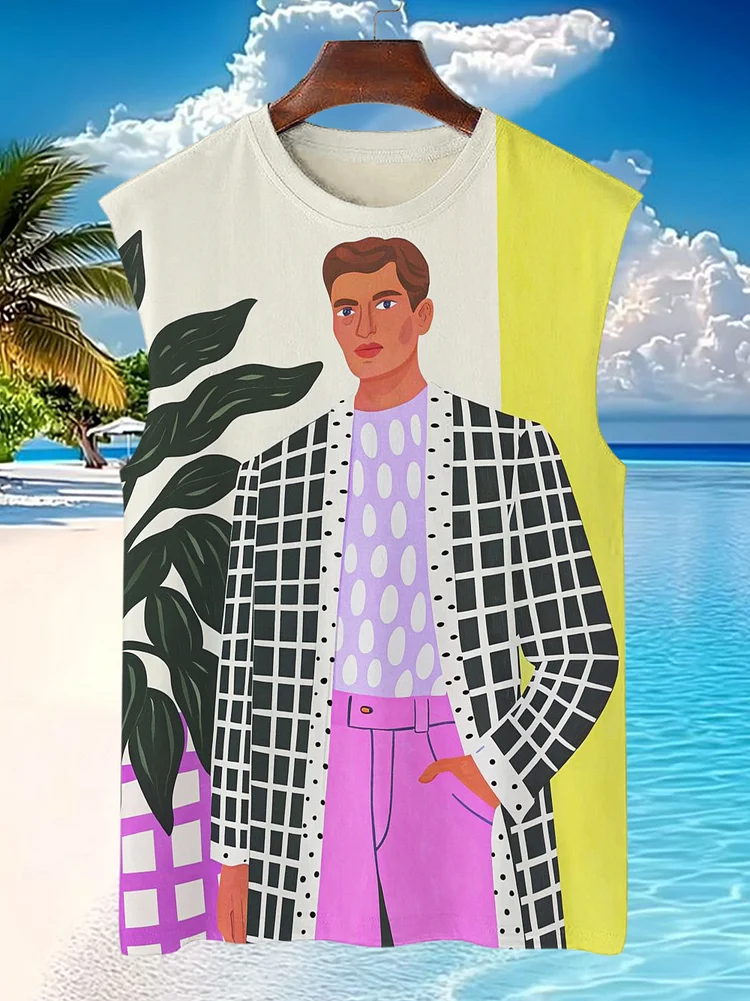 Men's Men On Hawaii Vacation Print Tank Top