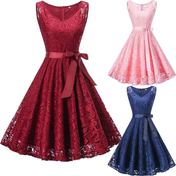 Women Floral Lace Bridesmaid Party Dress Short Prom Dress V Neck - Shop Trendy Women's Fashion | TeeYours