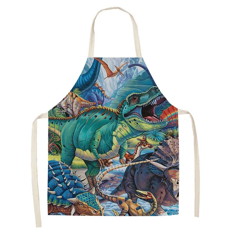 Waterproof Linen Kitchen Apron -Dinosaur