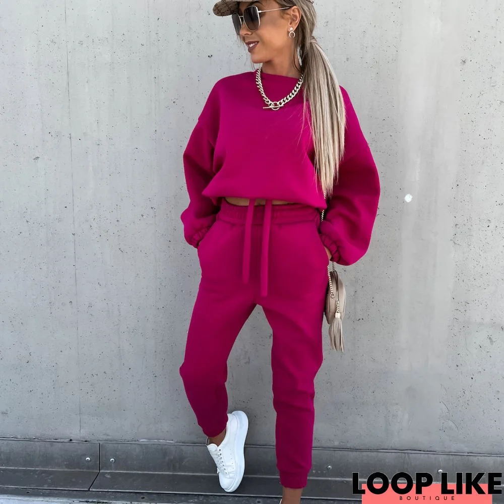 Solid Color Casual Hoodie Two Piece Sets