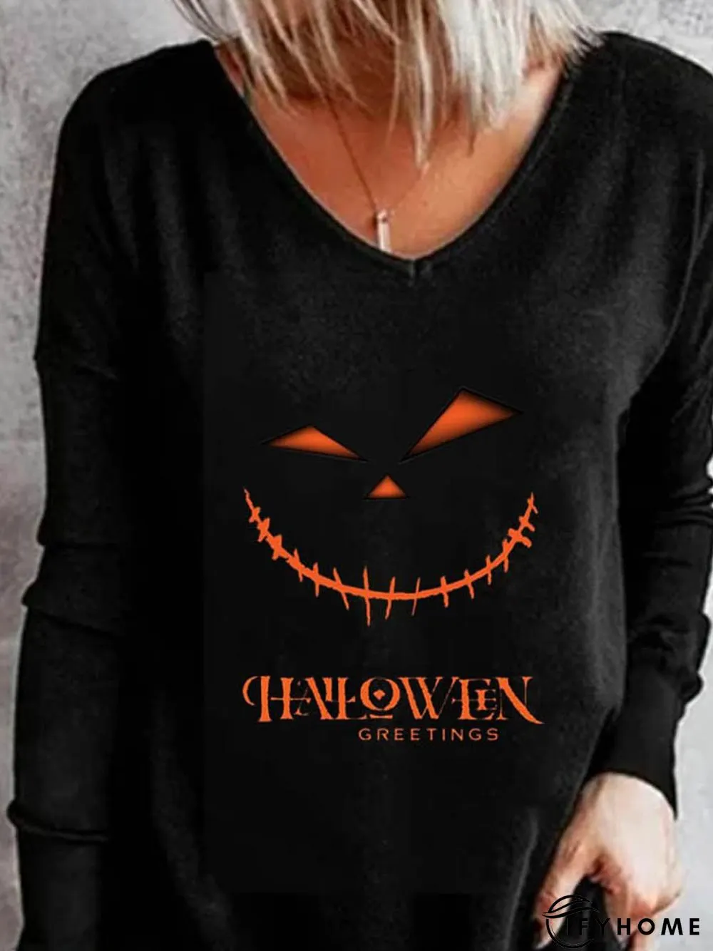 Off Shoulder Casual Cotton Blends Cartoon Halloween T-shirt | IFYHOME