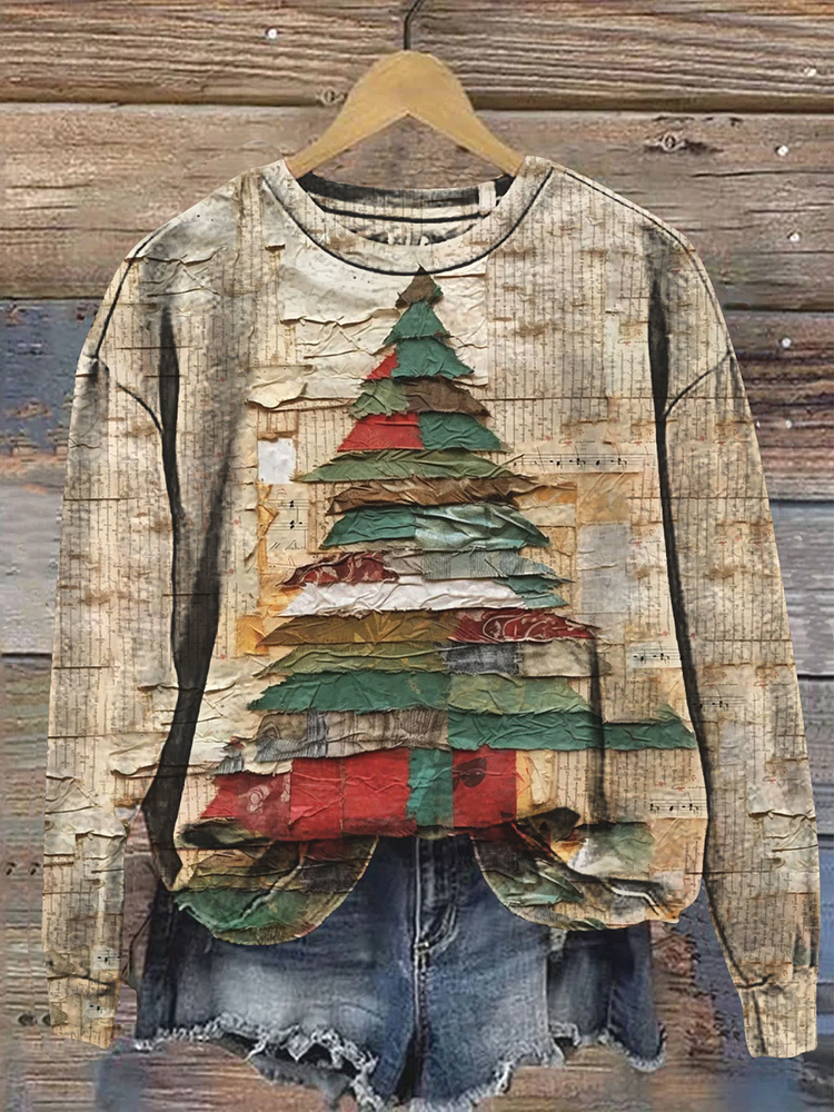 Women's Christmas Tree Pattern Neck Sweatshirt