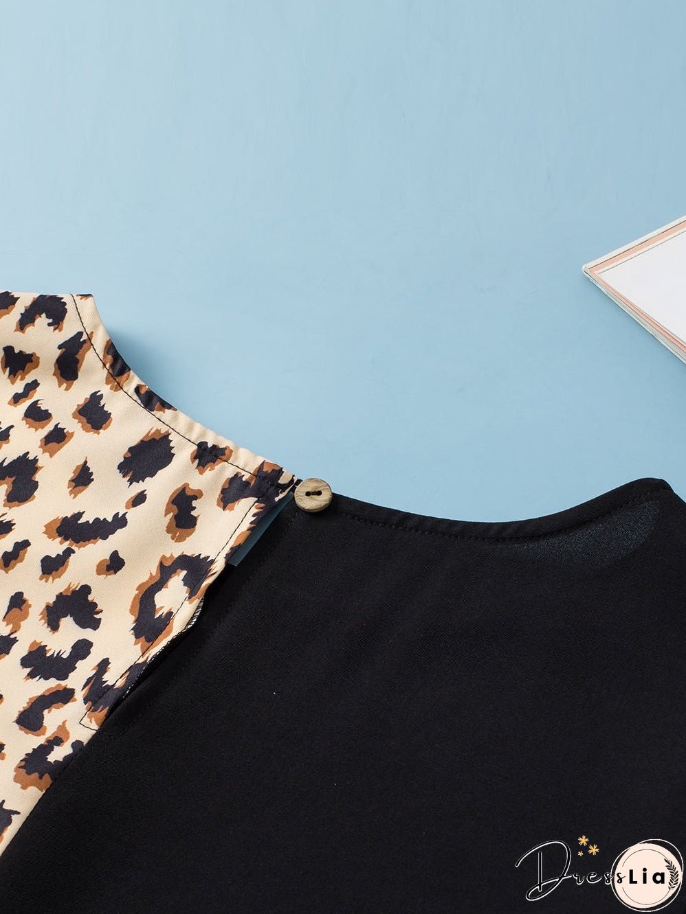 Elegant Black Leopard Ruffle Sleeve Plus Size Top