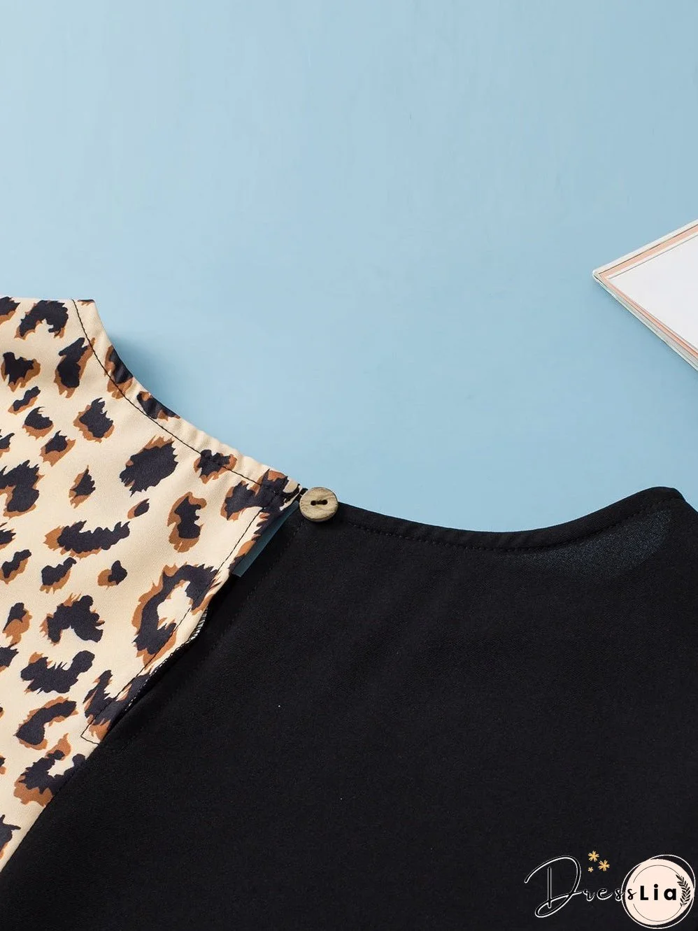 Elegant Black Leopard Ruffle Sleeve Plus Size Top