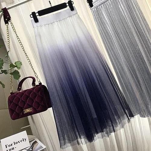Beautiful Contrast Color Gradient Long Tulle Skirt