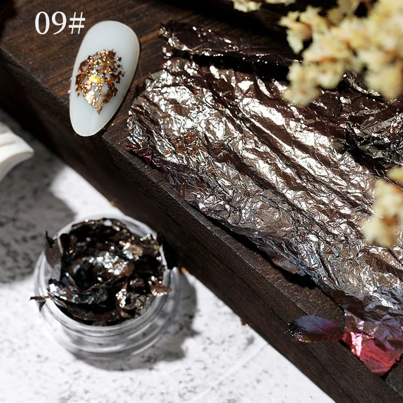 6 Grids Sparkly Foil Nails Sequins Irregular Aluminum Gold Red Summer Design Set  Mirror Chrome Glitter Flakes Gel DIY Manicure-Nail Inspo