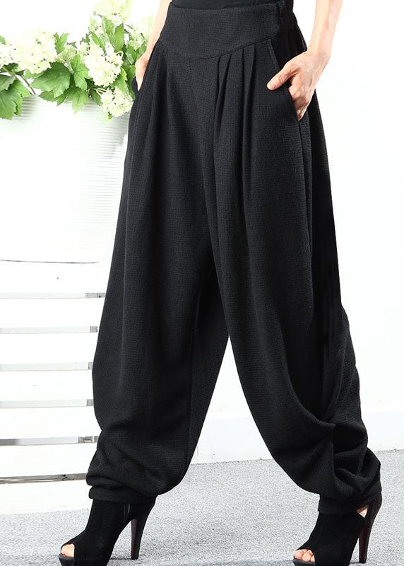 Bohemian Black wrinkled Pockets Knit Pants Winter CK364- Fabulory