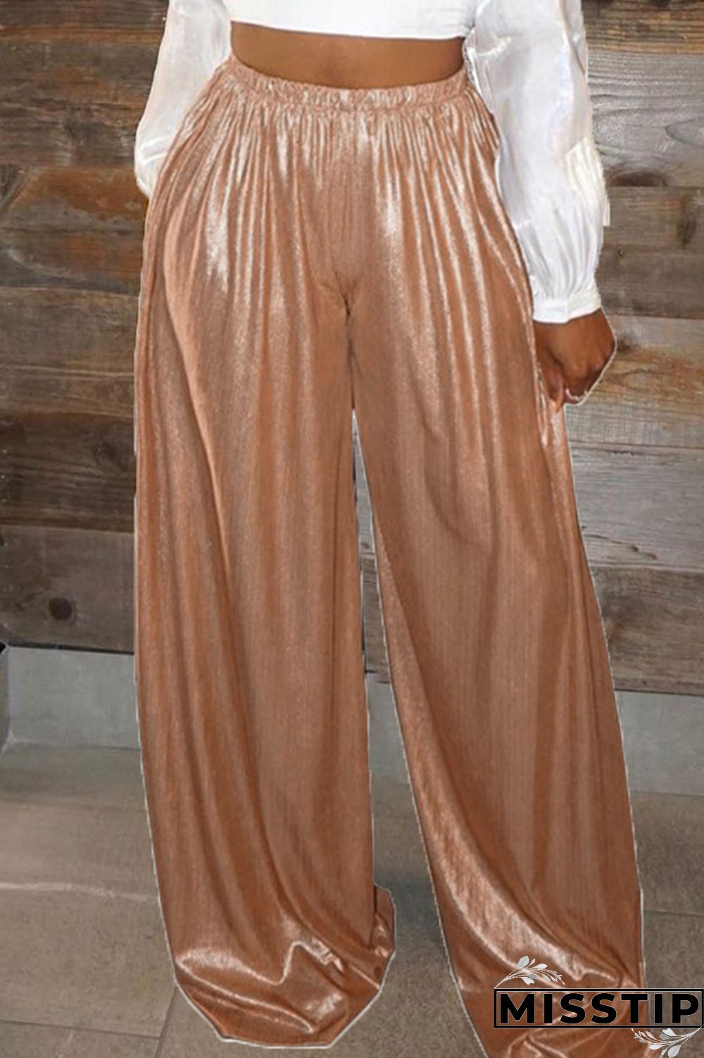 Champagne Casual Solid Patchwork High Waist Straight Solid Color Bottoms