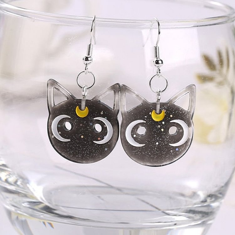 Moon Cat Luna Earrings - Gotamochi Kawaii Shop, Kawaii Clothes