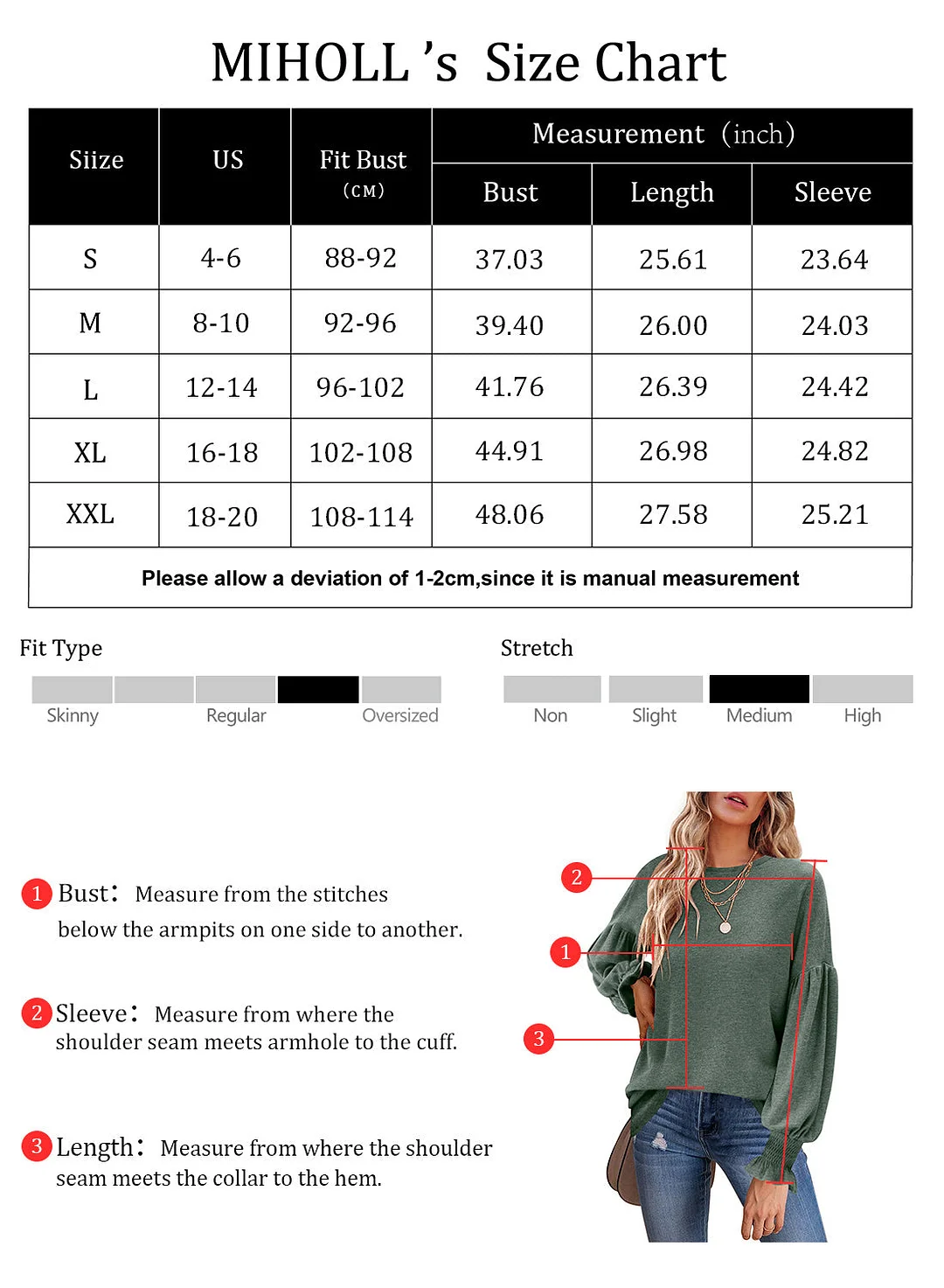 MIHOLL Womens Long Sleeve Top Crew Neck Ruffle Lantern Sleeve Casual Loose Blouse T Shirts