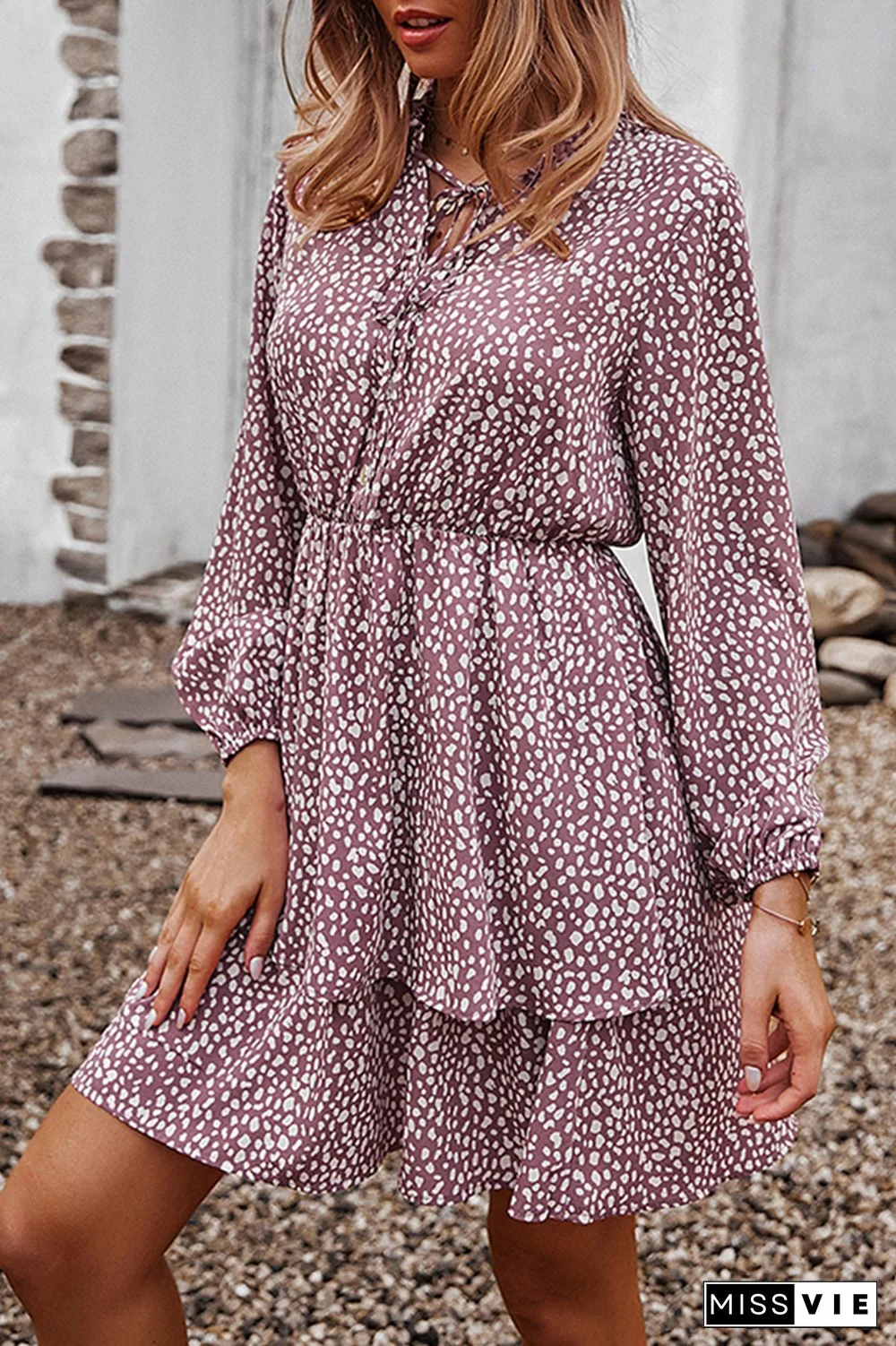 Elegant Print Split Joint Frenulum V Neck A Line Dresses