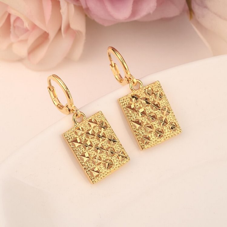 24k Gold Color Dubai square Earrings geometrical Women/Girl,Love Trendy Jewelry