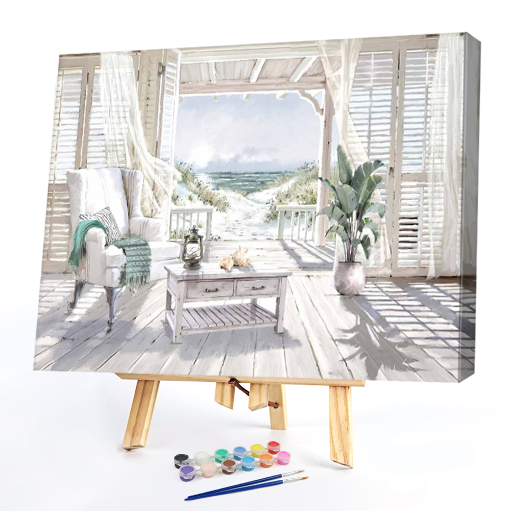 

50*40CM - Paint By Numbers - Balcony Sea View, 501 Original