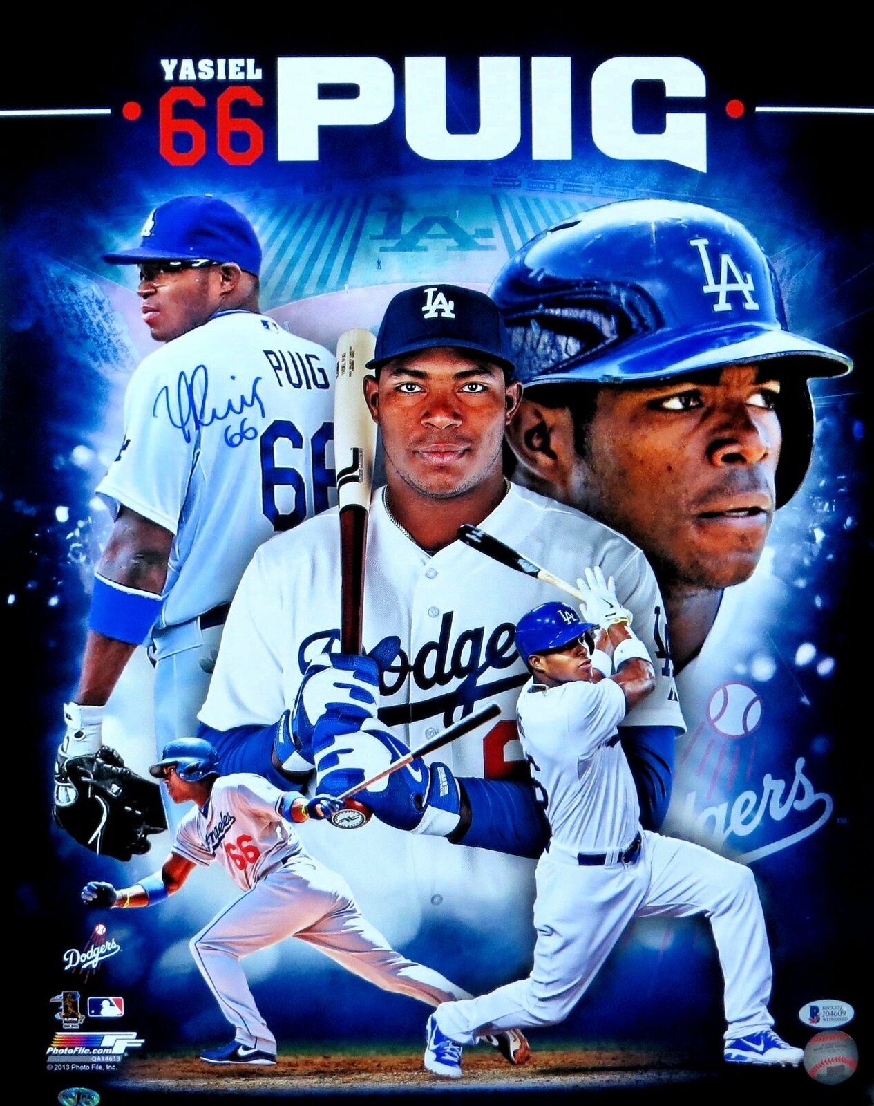 Yasiel Puig Signed Autographed 16X20 Photo Poster painting Los Angeles Dodgers Collage Beckett