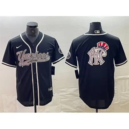 Men's New York Yankees Black Team Big Logo Cool Base Stitched Baseball Jersey IL1E