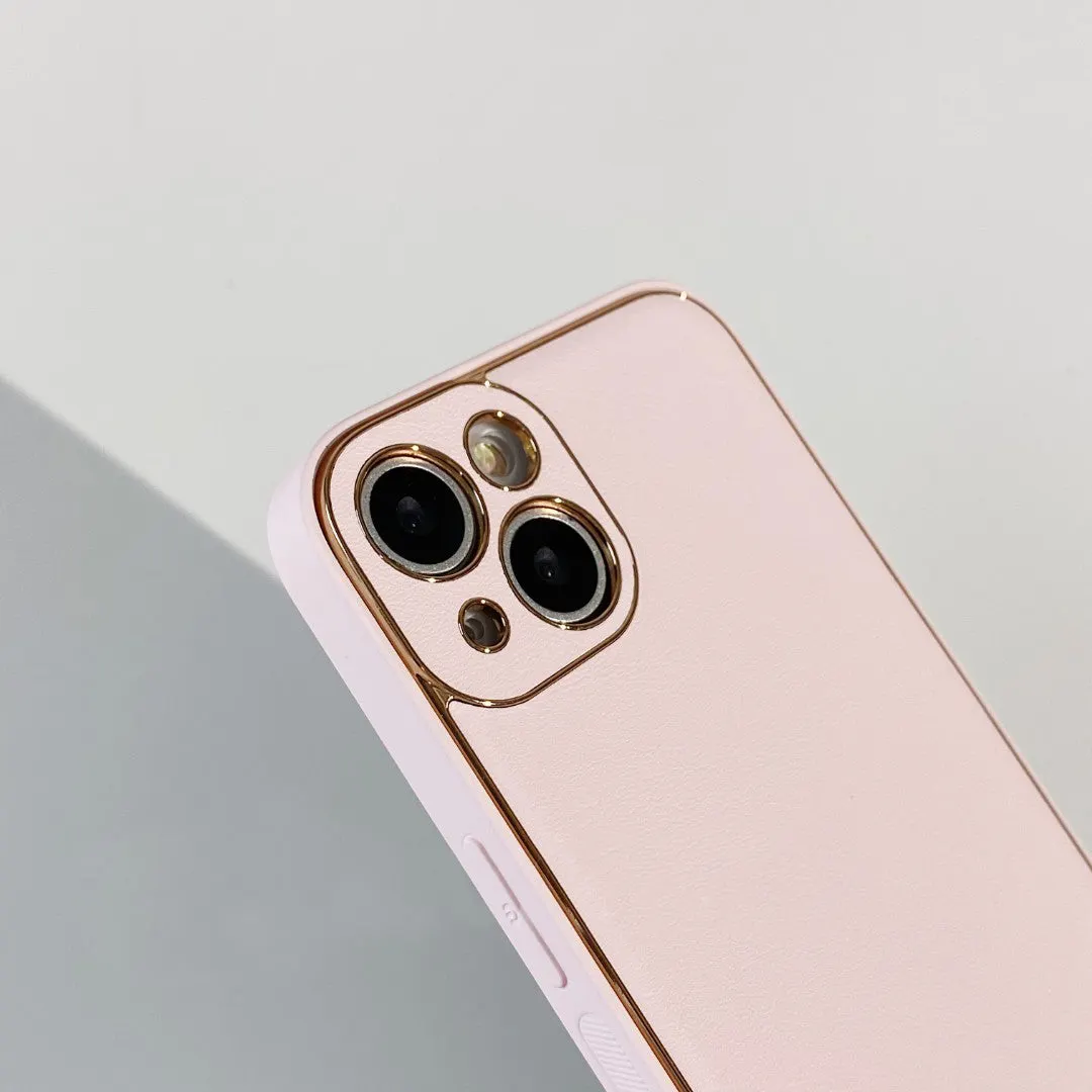 Solid Color Leather Plating iPhone Case