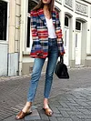 Fashion Loose Plaid Lapel Collar Buttoned Long Sleeve Blazers