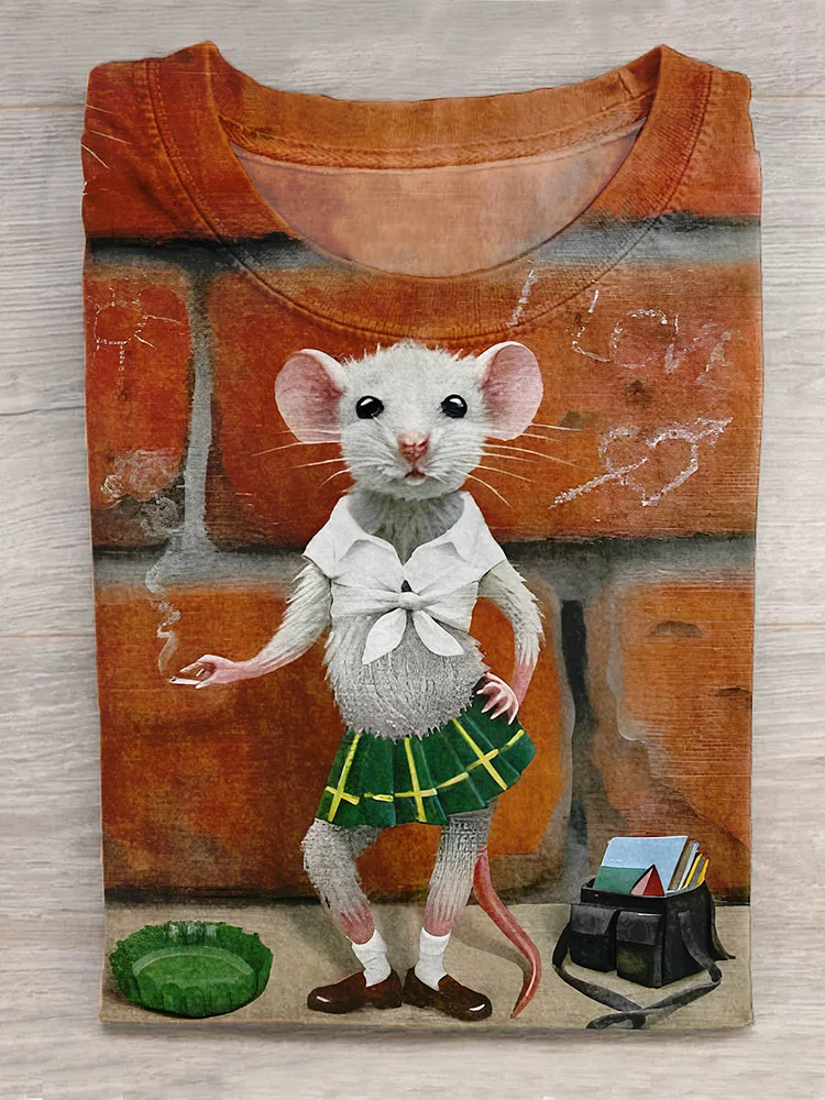 Funny Cute Rat Smoking Retro Art Print Design T-shirt