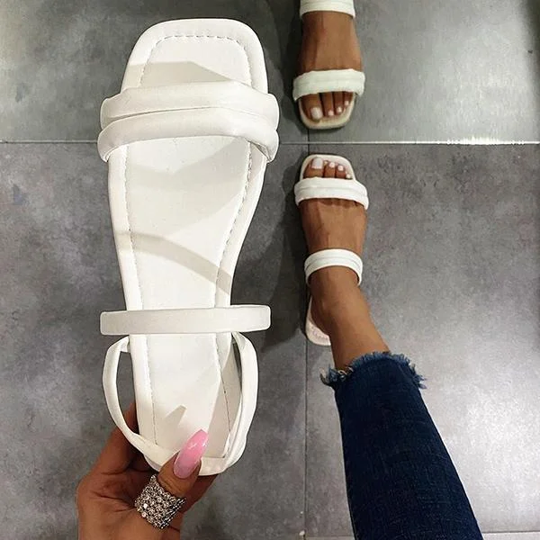 Women Summer Solid Color Comfortable Flat Two-Wear Sandals Slippers