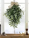 24 Inch Artificial Olive Branch Wreath Teardrop Swag Faux Greenery Hanging Pendant for Front Door Wedding Arch Window & Wall Decor