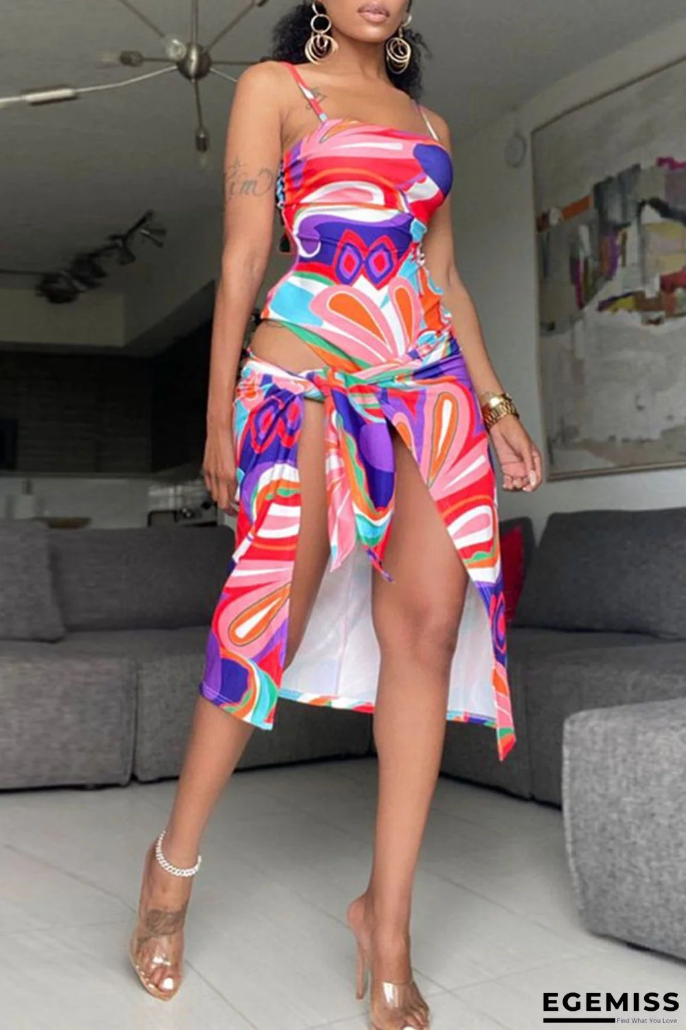 Pink Fashion Sexy Print Backless Swimwears | EGEMISS