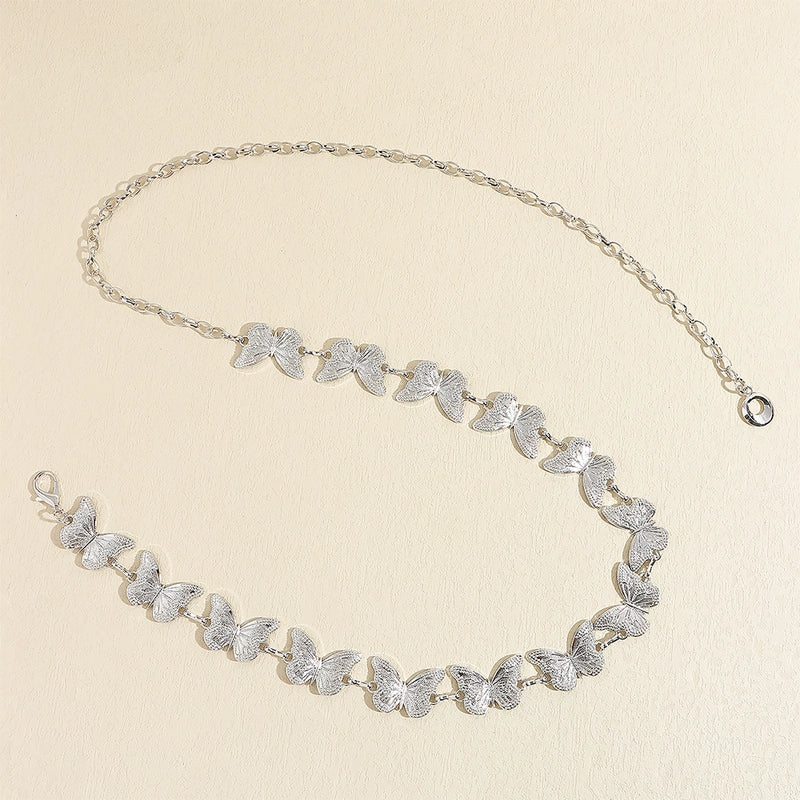 Casual Vintage Style Minimalist Butterfly Alloy Buckle Metal Button Women’s Chain Belts