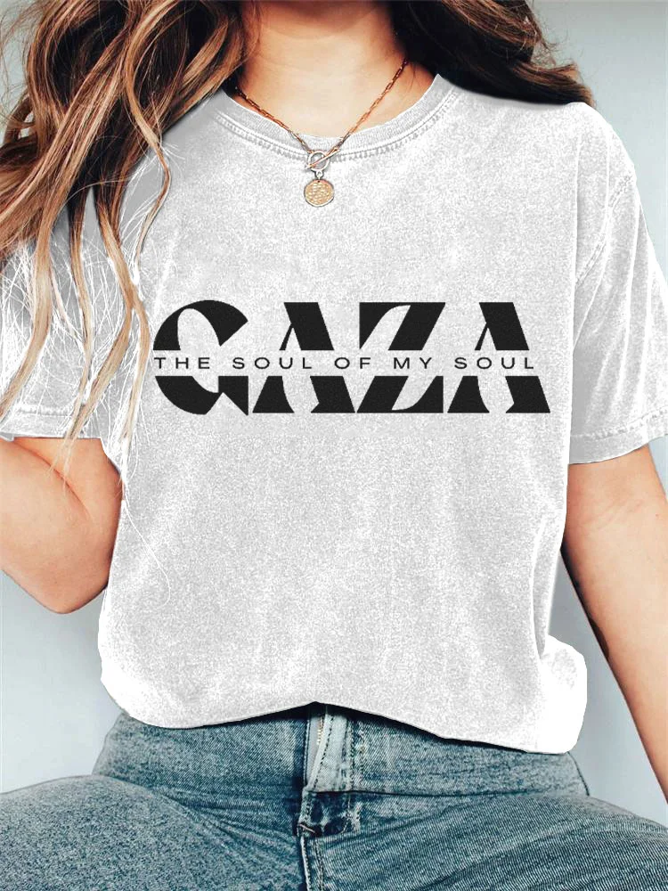 Women's Casual Free Palestinian Gaza Cotton Blend Print T-shirt