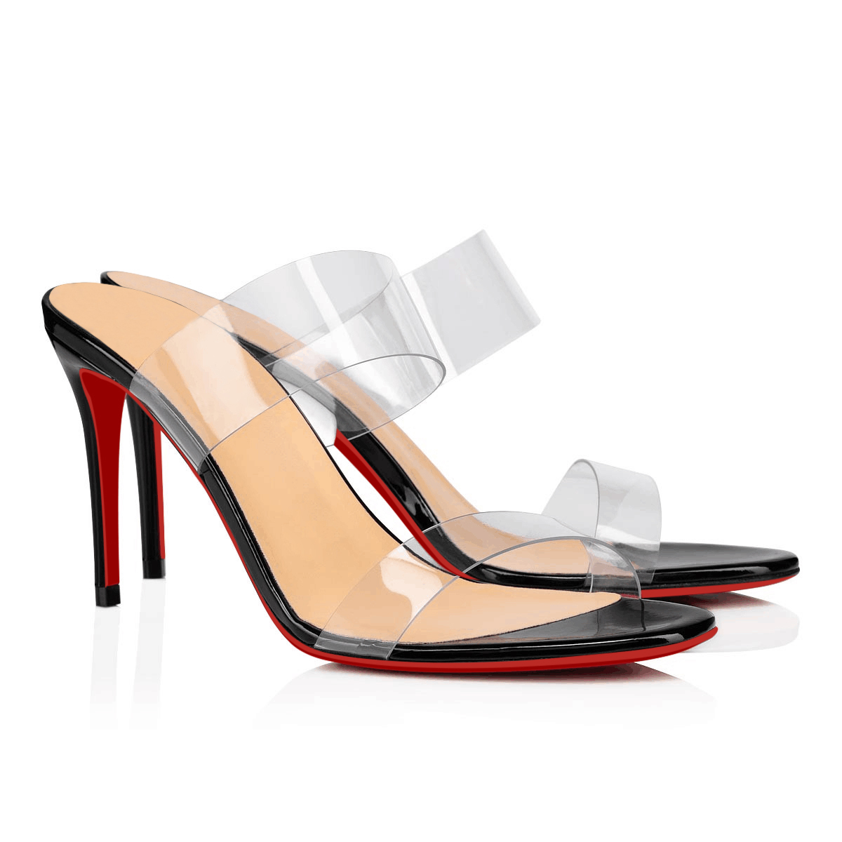 85mm Women's Sandals Round Toe Mules Transparent Heels Slip on Red Bottom Stilettos-vocosishoes
