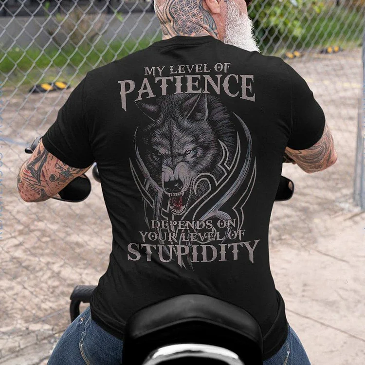 " My Level of Patience Wolf" Men's T-Shirt