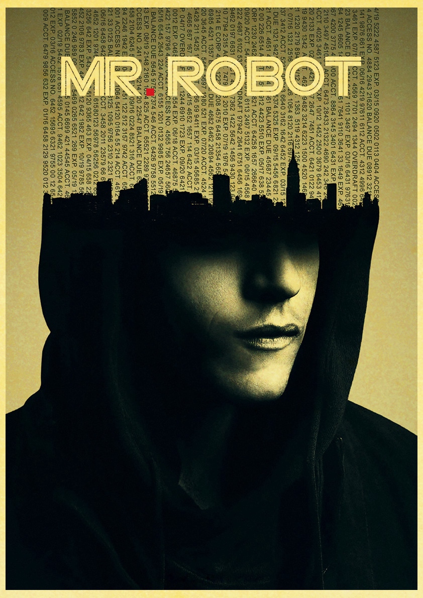 Cotton Tshirt Mr Robot Posters Rami Malek Hackers USA TV Show Retro Prints Living room Bedroom Bar Home Art Classic Decoration t -shirt Tee