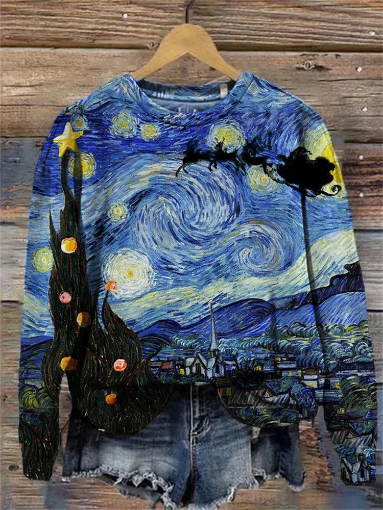 Christmas Starry Night Art Comfy Sweatshirt