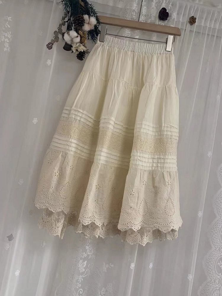 Queenfunky cottagecore style Double-Layered Lace Skirt QueenFunky