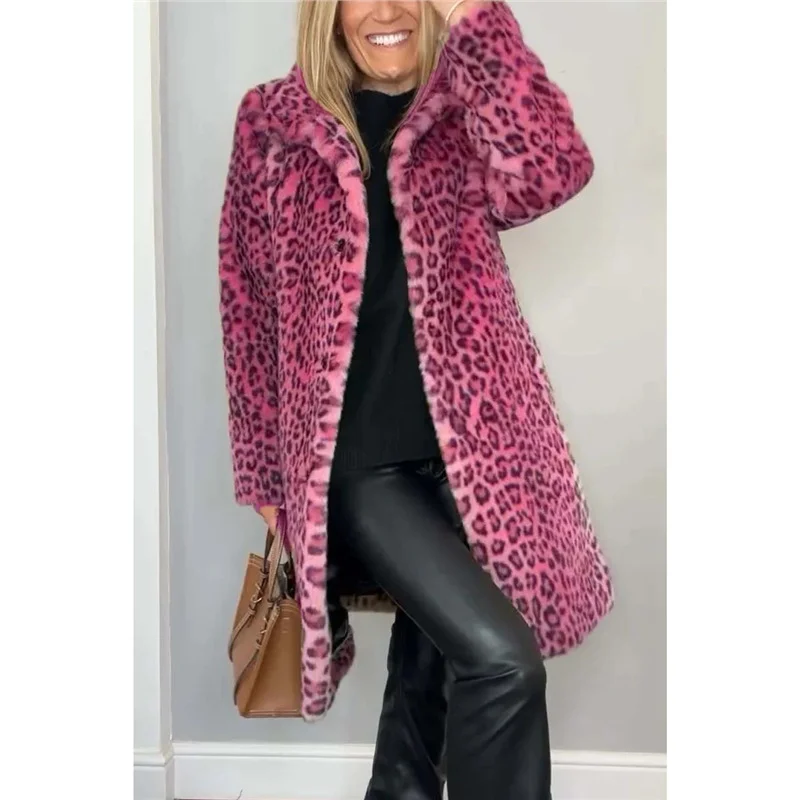 Athvotar Athvotar 2025 Fashion Leopard-Print Warm Plush Long Coat