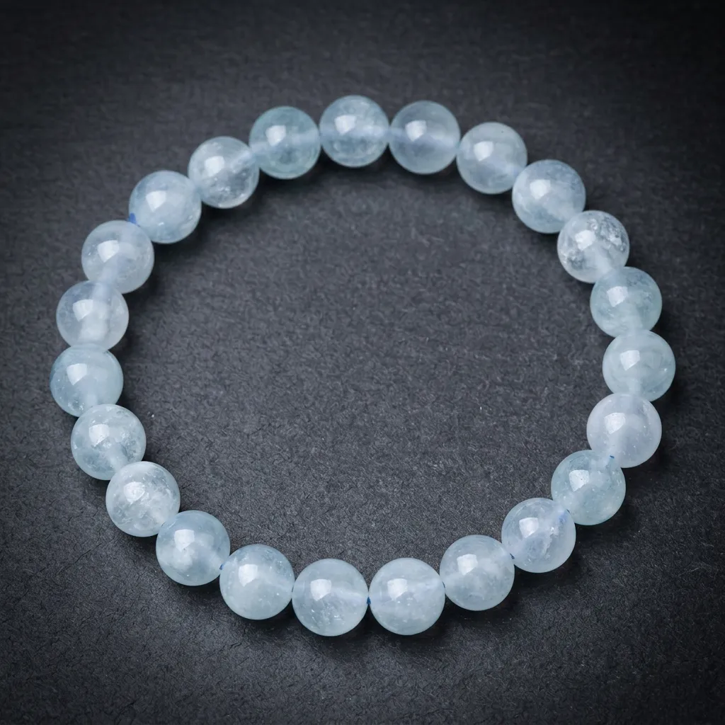 Ethereal Serenity: Natural Ocean Blue Aquamarine Gemstone Bracelet Delicate Sky Blue - 8mm