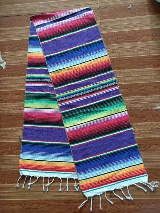 Mexican Table Runner Stripe Shawl Blanket Rainbow Tablecloth Beach Mat with Tassel 35*215cm