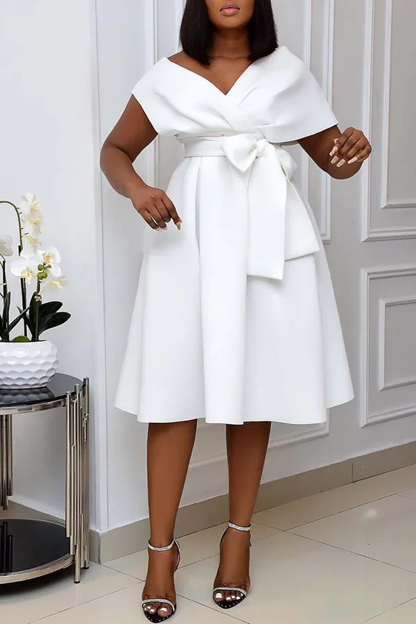 Elegant Bow-knot Front Ruched Dress