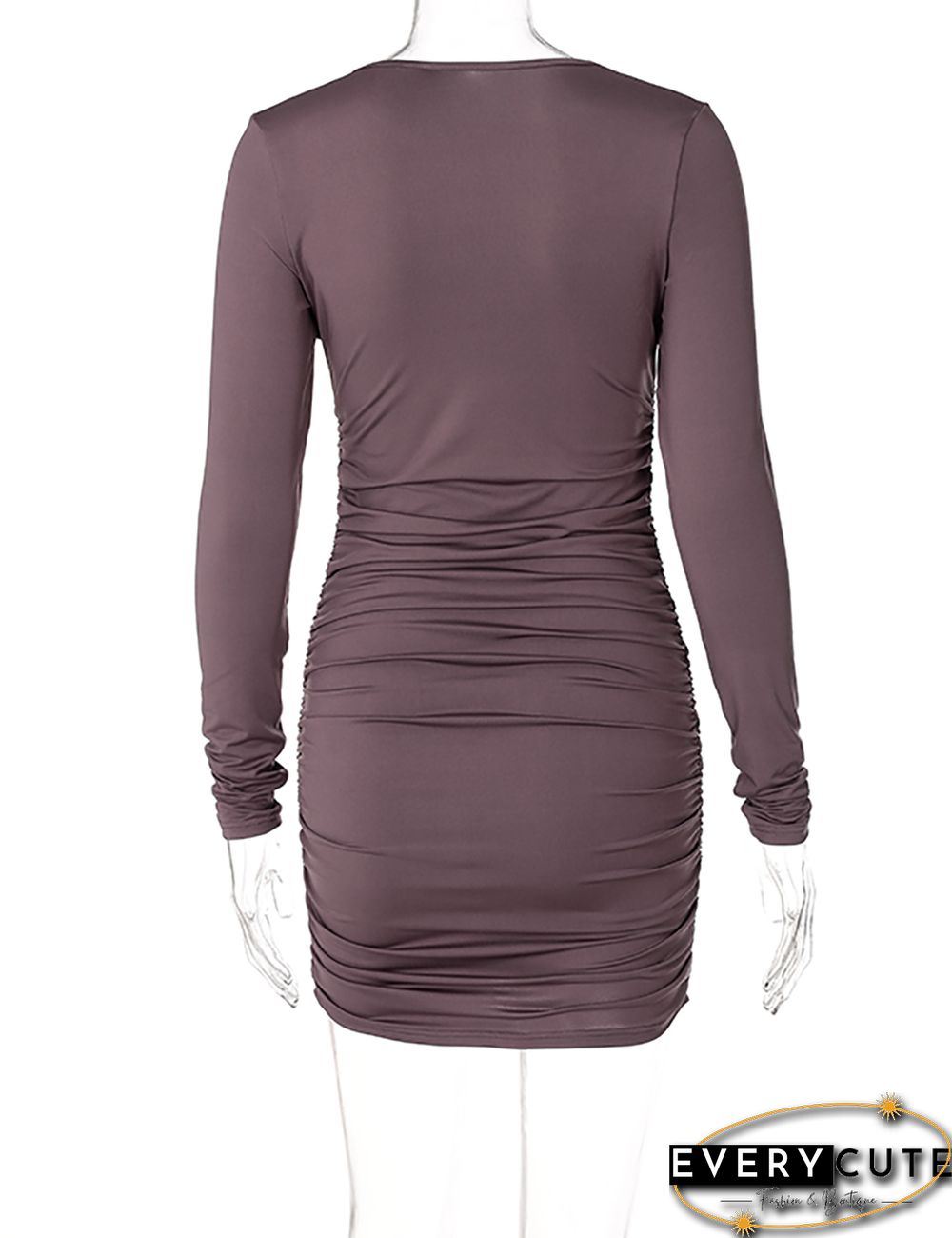 Purple Tube Pleated Long Sleeve Mini Dress