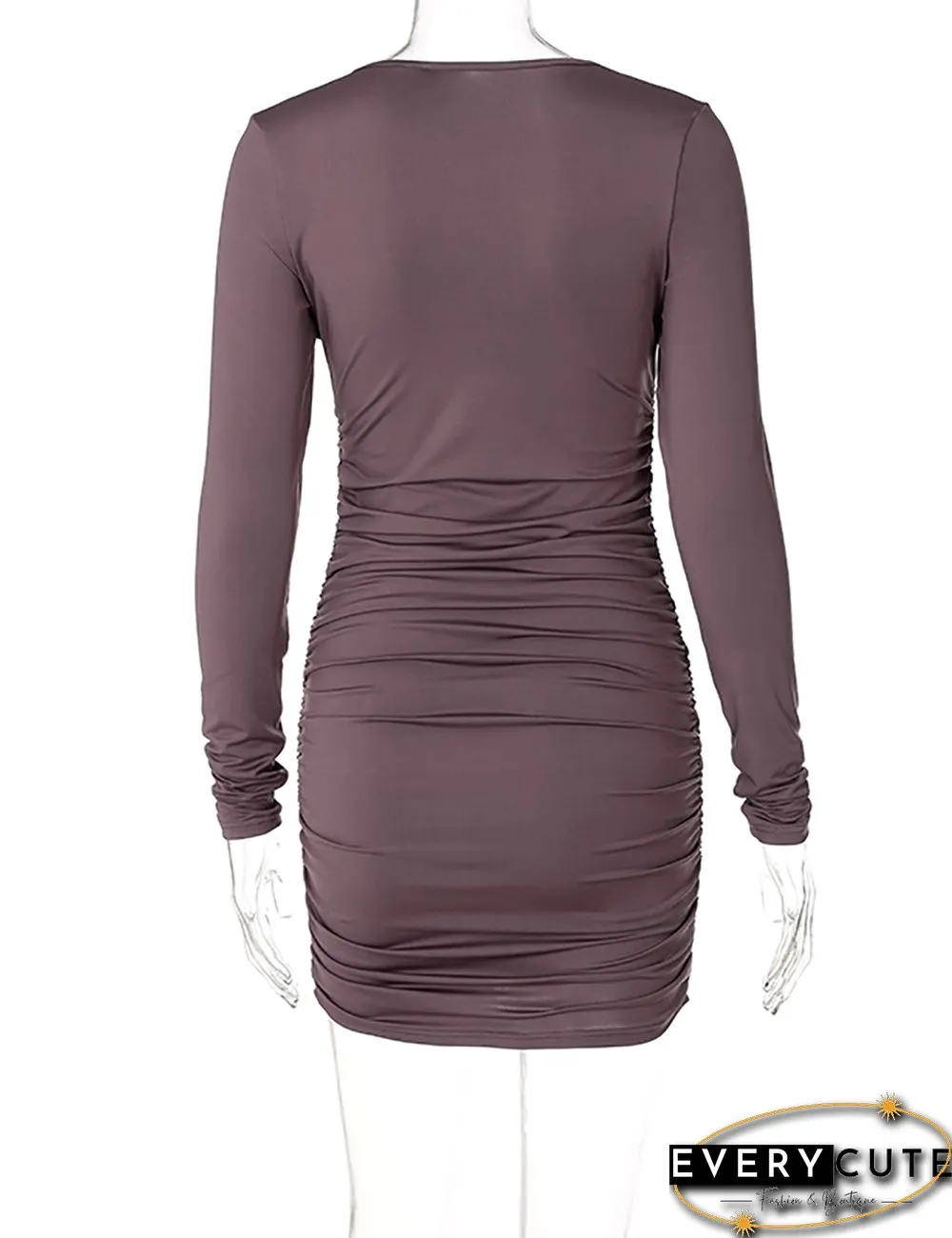 Purple Tube Pleated Long Sleeve Mini Dress