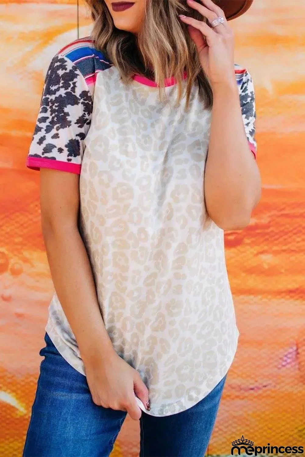 Cow Colorful Striped Splicing Top