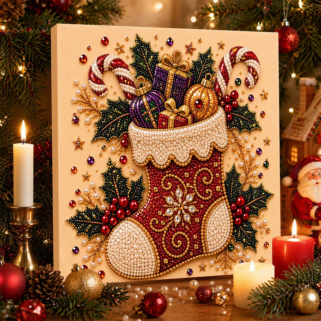 Framed Pearl Painting Kit Christmas Stocking 7.87x7.87in
