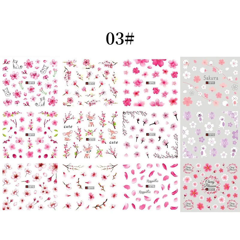 12pcs Valentines Love Letter Water Decals Flower Sliders Nail Stickers for Nails Inscriptions Nail Art Decoration Water Sticker-Nail Inspo