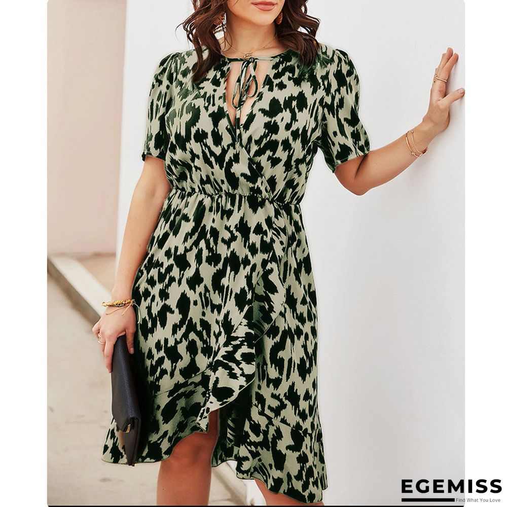 Casual Leopard Print Short Sleeve Deep V-neck A-line Dress | EGEMISS
