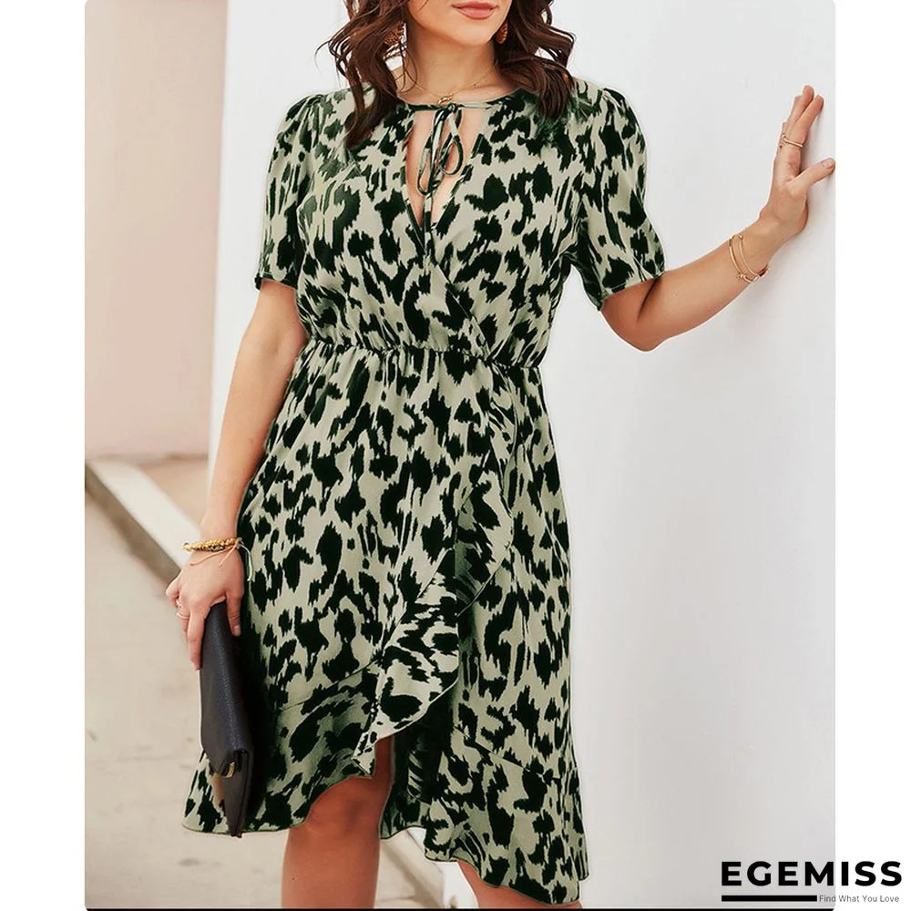 Casual Leopard Print Short Sleeve Deep V-neck A-line Dress | EGEMISS