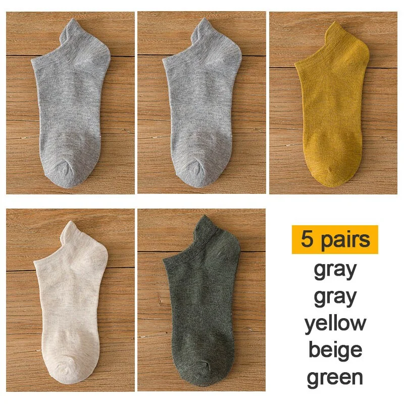 FINETOO 10pieces=5pair/lot Summer Cotton Man Short Ankle Socks Fashion Breathable Man Boat Socks Comfortable Casual Socks 38-44