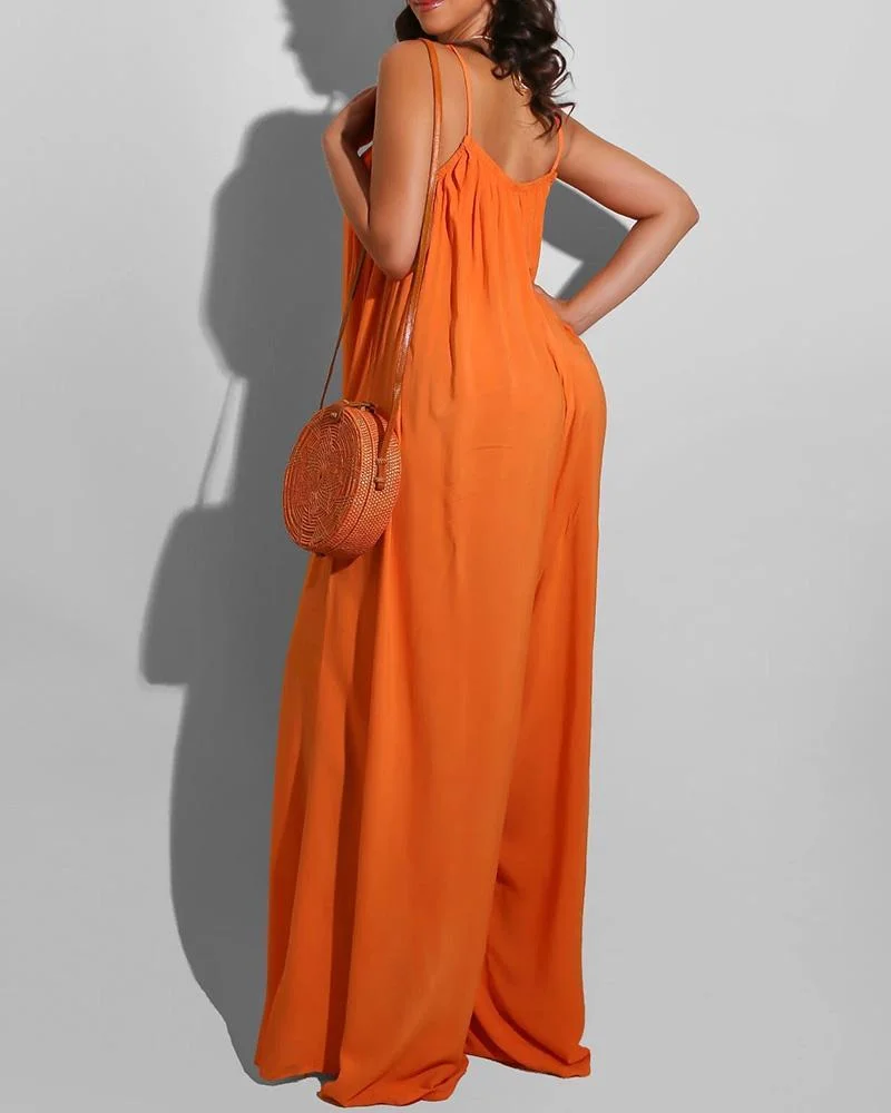 Women's Solid Color Casual Suspender Jumpsuit